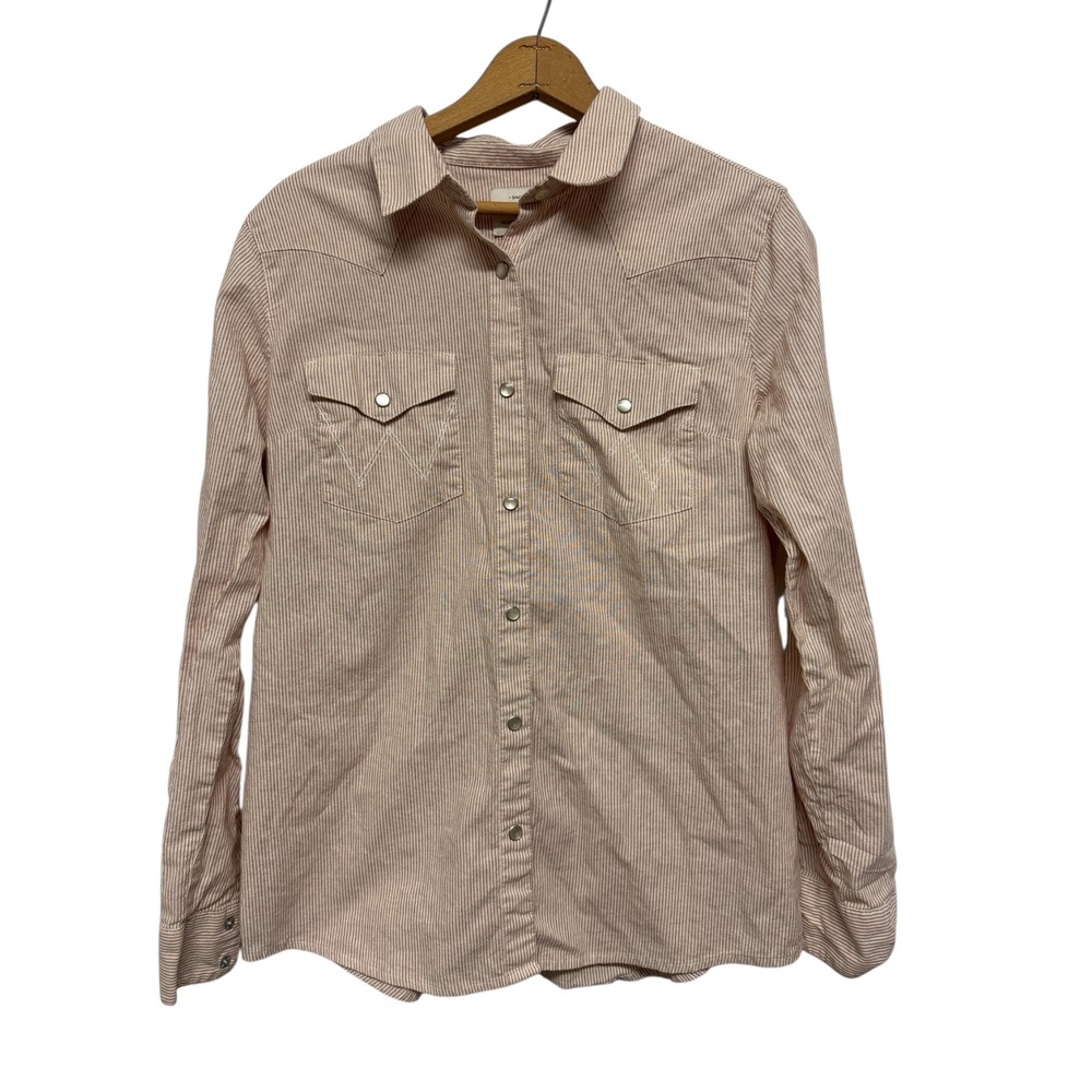Wrangler Western Pearl Snap Button Shirt Pink Stripe Long‎ Sleeve M